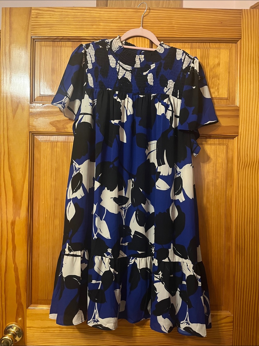 Sugarlips Blue Black and White Floral Ruffle Dress